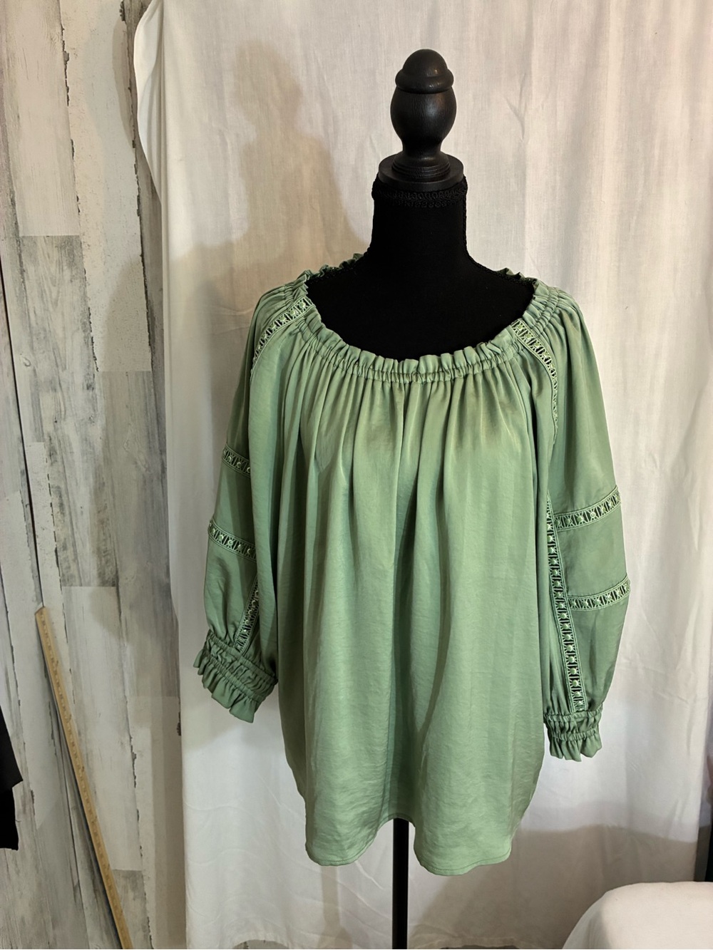 DKNY Sage Green Off-Shoulder Peasant Tunic